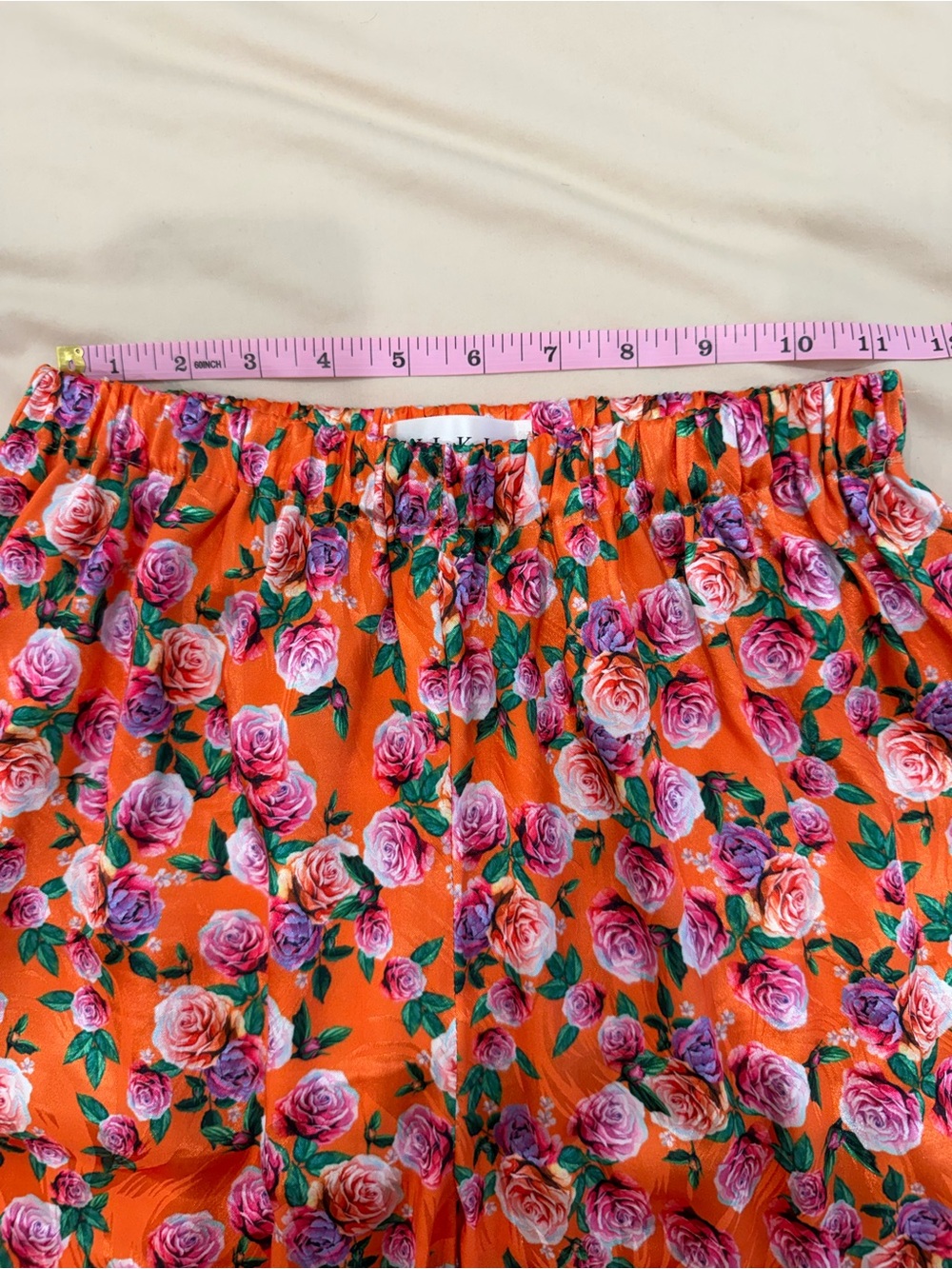 RARE Washable Silk Floral Pajama Set Orange Pink Purple Roses Cottagecore luxury - Picture 5 of 9
